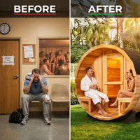 6-Person Patchworkred Cedar Traditional Steam Barrel Sauna — Before & After