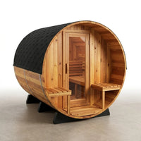6-Person Patchworkred Cedar Traditional Steam Barrel Sauna — Studio Shot