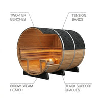 Traditional Steam Barrel Sauna Built for Recovery, 6-Person Cedar Construction, 6000W Heater, Outdoor Use — How It Works