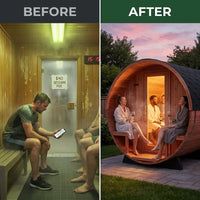 Traditional Steam Sauna Built for Recovery, 6-Person Cedar Construction, 6000W Heater, Outdoor Use — Before & After