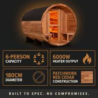 Traditional Steam Sauna Built for Recovery, 6-Person Cedar Construction, 6000W Heater, Outdoor Use — Results & Stats