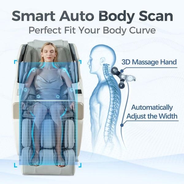 Full Body Massage Chair Designed for Zero Gravity Comfort, 4D Shiatsu Rollers, SL Track, Heating Function