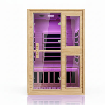 2 Person Far Infrared Sauna with Smart APP Control, Canadian Hemlock Wood Indoor Sauna Room, 2000W Low EMF Fast Heating Home Dry Sauna, 7 Color Chromotherapy, Bluetooth Speakers for Relaxation